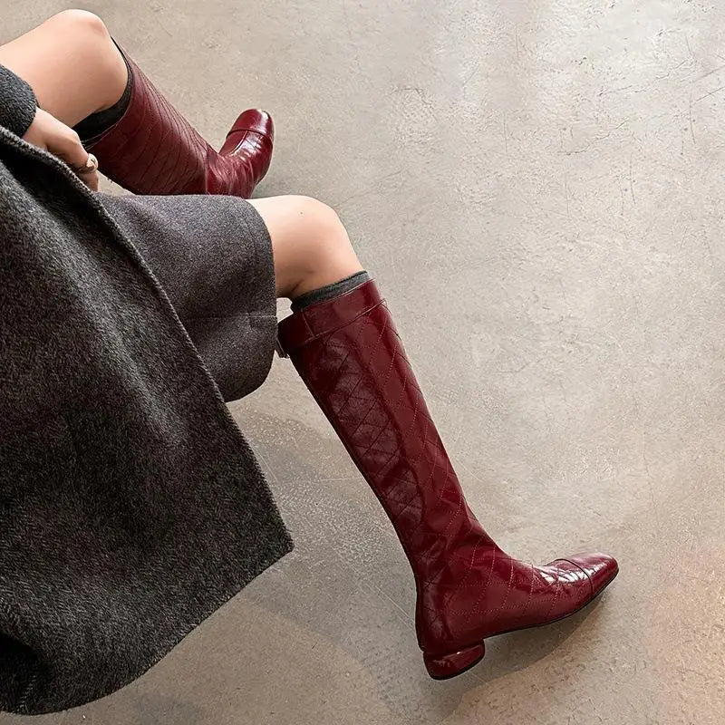 Autumn Cowhide Sewing Plaid Modern Boots