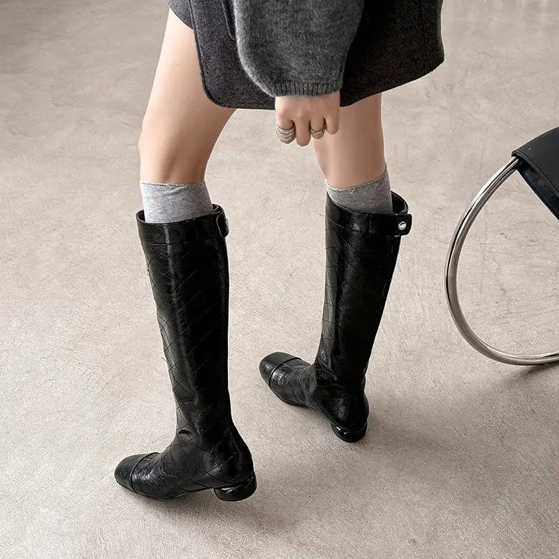 Autumn Cowhide Sewing Plaid Modern Boots