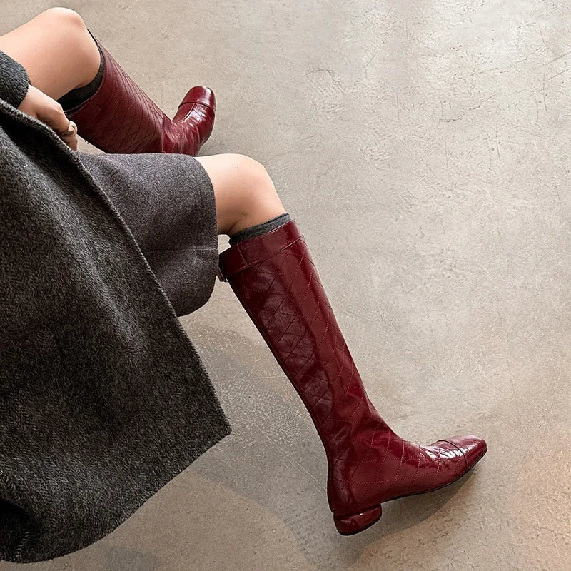 Autumn Cowhide Sewing Plaid Modern Boots