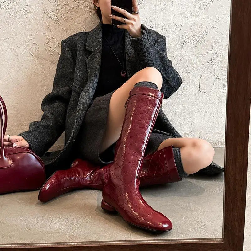 Autumn Cowhide Sewing Plaid Modern Boots