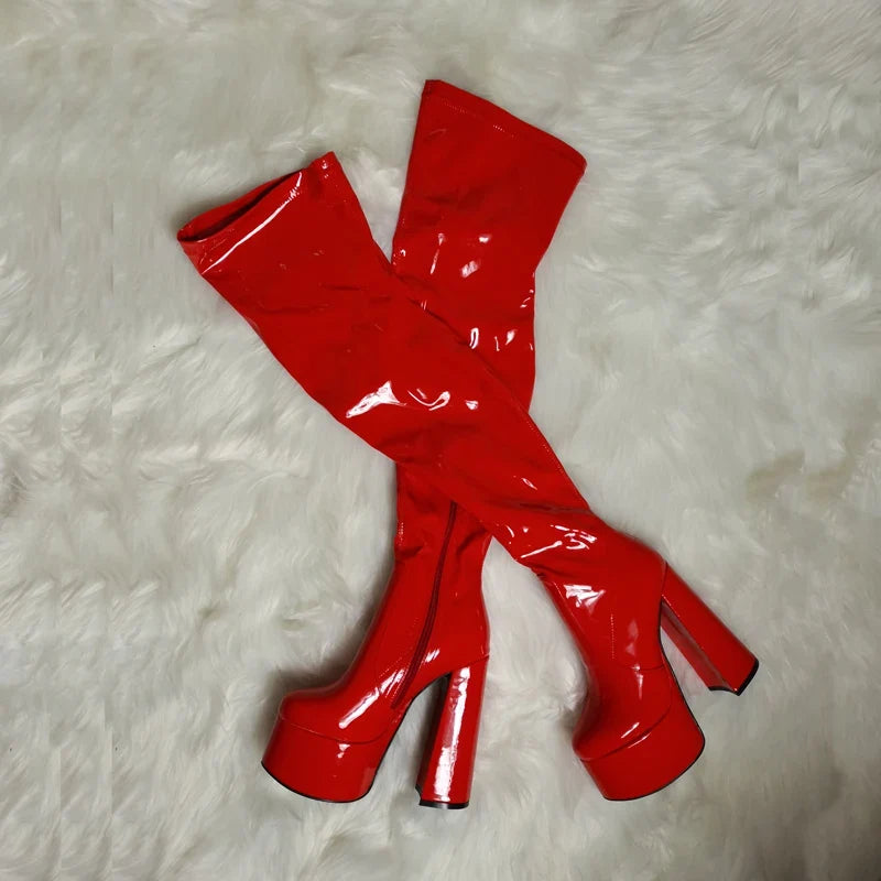 Autumn Elastic PU Platform Over the knee Boots