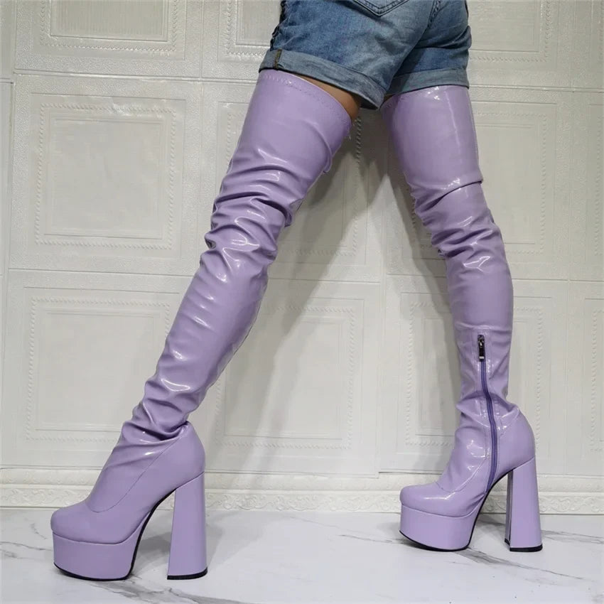 Autumn Elastic PU Platform Over the knee Boots