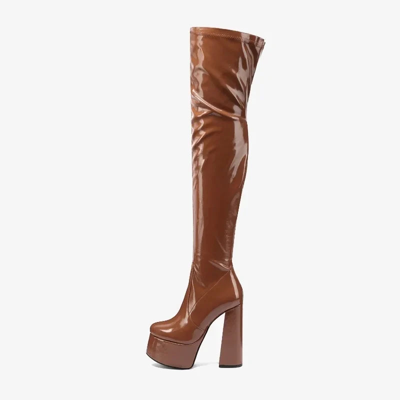 Autumn Elastic PU Platform Over the knee Boots