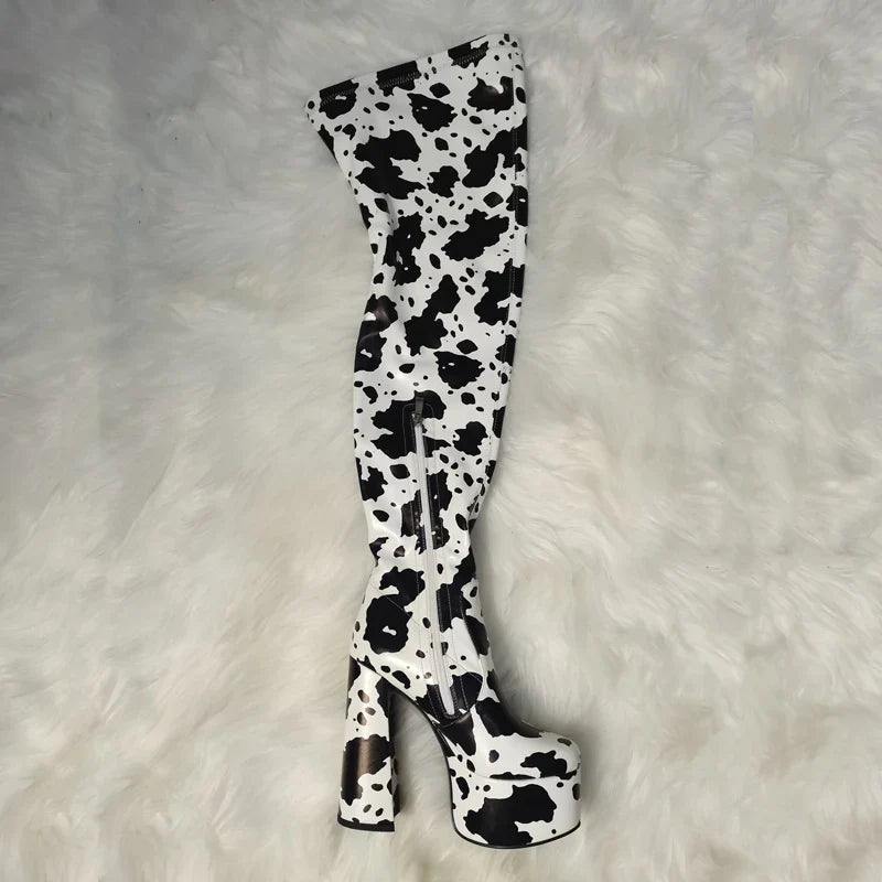 Autumn Elastic PU Platform Over the knee Boots