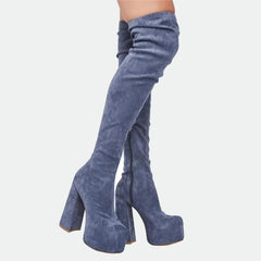 Autumn Elastic PU Platform Over the knee Boots