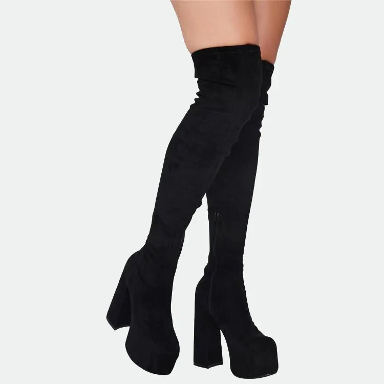 Autumn Elastic PU Platform Over the knee Boots