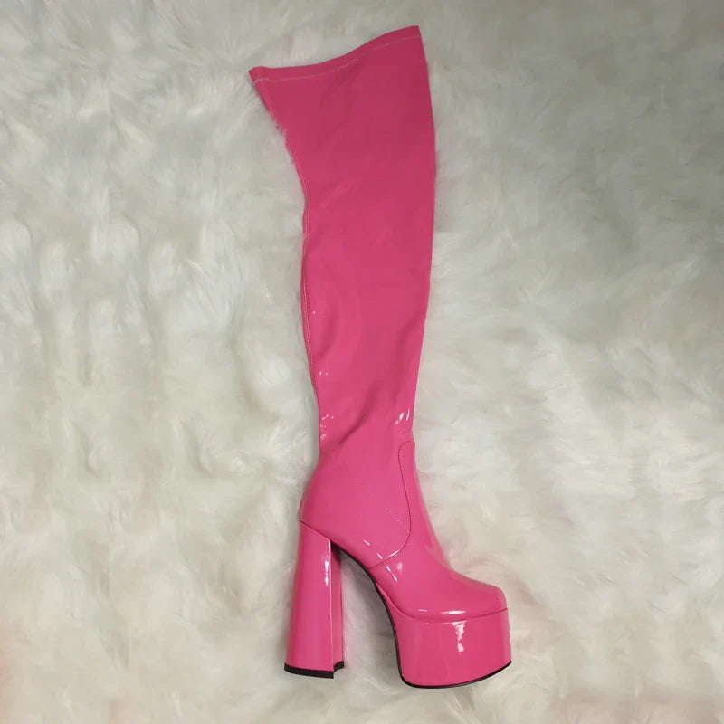 Autumn Elastic PU Platform Over the knee Boots