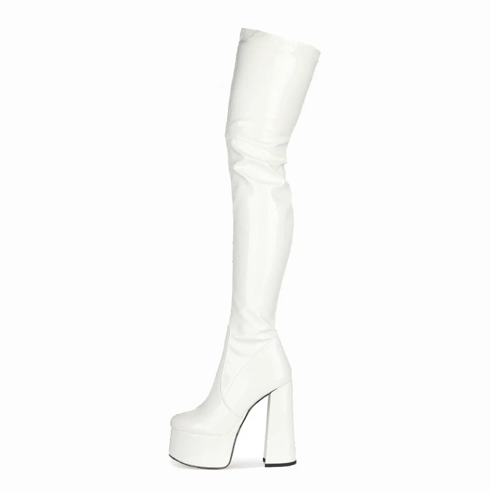 Autumn Elastic PU Platform Over the knee Boots