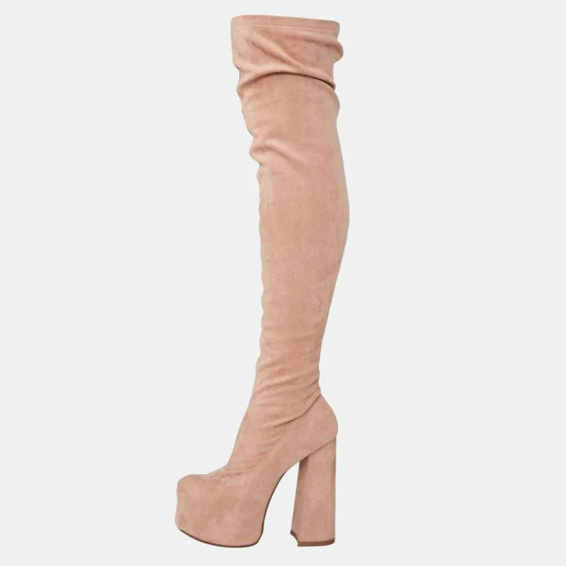Autumn Elastic PU Platform Over the knee Boots