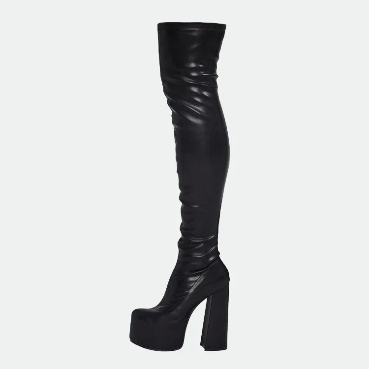 Autumn Elastic PU Platform Over the knee Boots