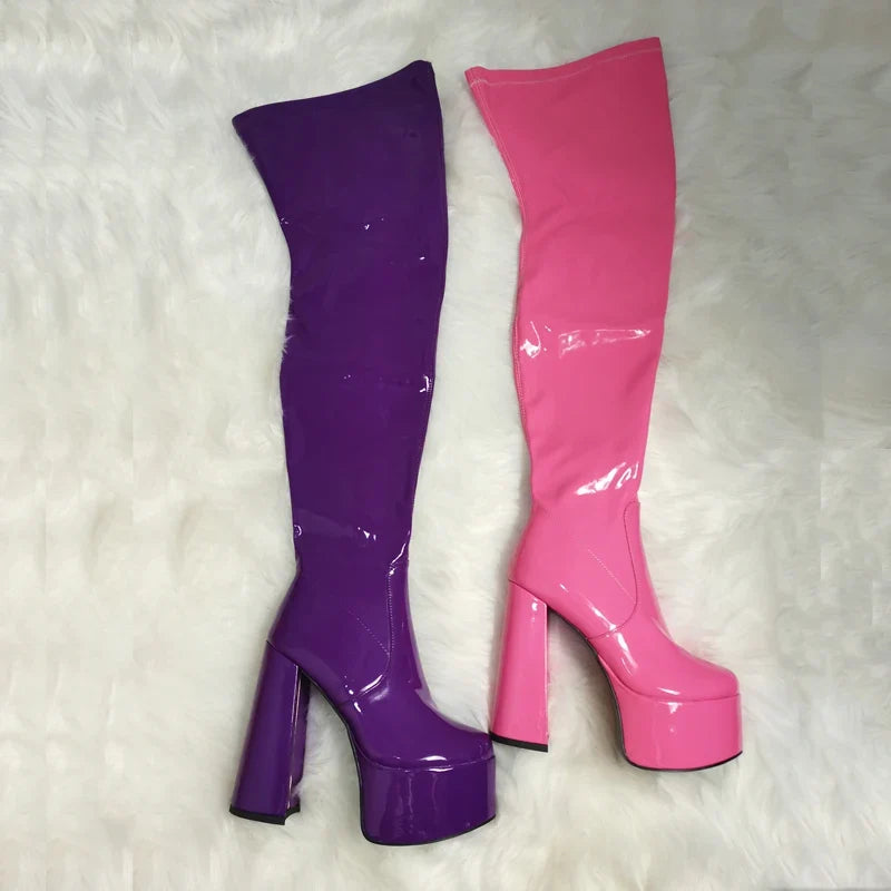 Autumn Elastic PU Platform Over the knee Boots