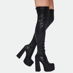 Autumn Elastic PU Platform Over the knee Boots