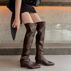 Autumn Elastic PU Pleated Over the knee Boots