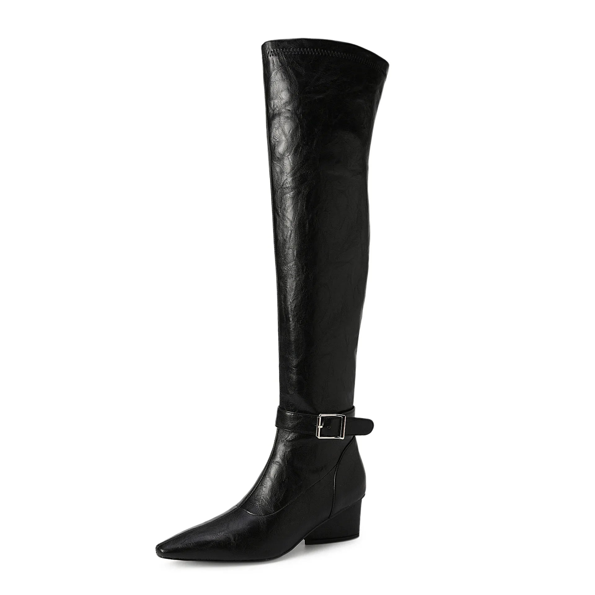 Autumn Elastic PU Pleated Over the knee Boots