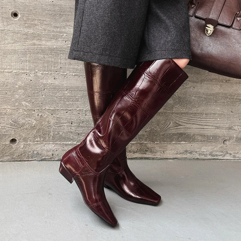 Autumn Embossed cowhide Modern Boots