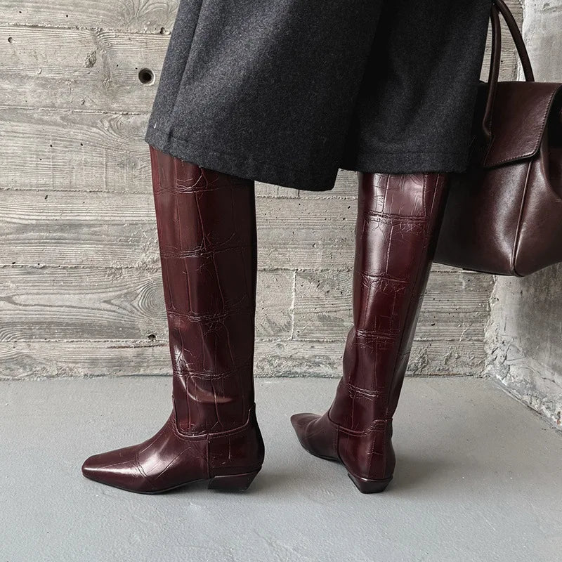 Autumn Embossed cowhide Modern Boots