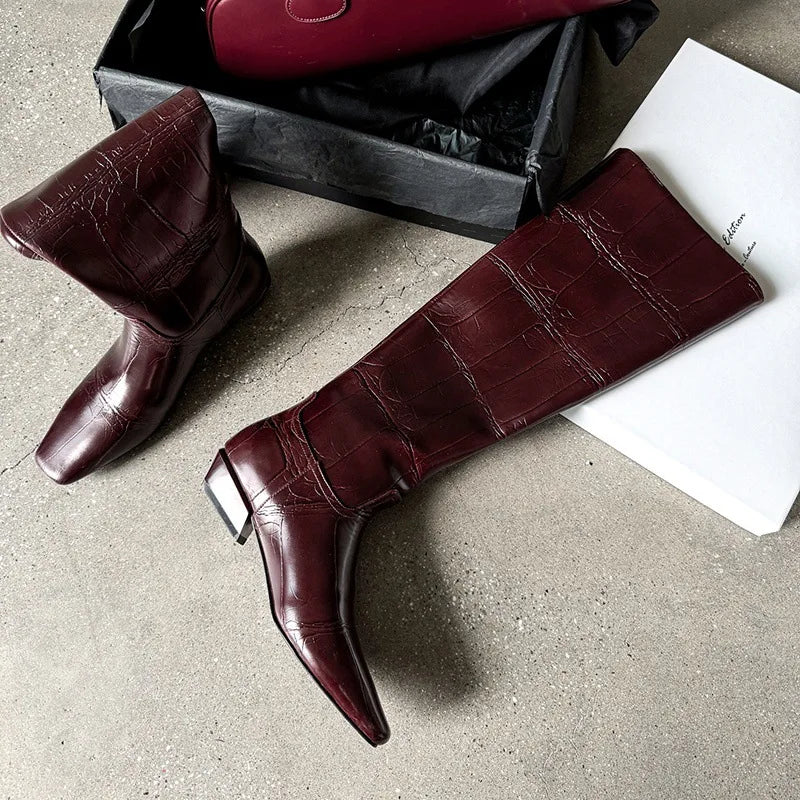 Autumn Embossed cowhide Modern Boots