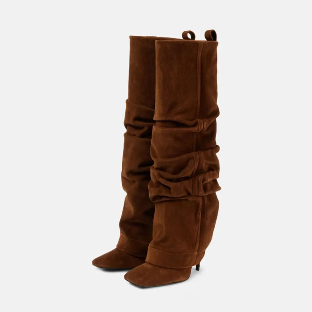 Autumn Suede Pleated Turned-over Edge Modern Boots