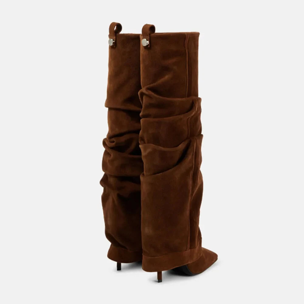 Autumn Suede Pleated Turned-over Edge Modern Boots