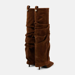 Autumn Suede Pleated Turned-over Edge Modern Boots