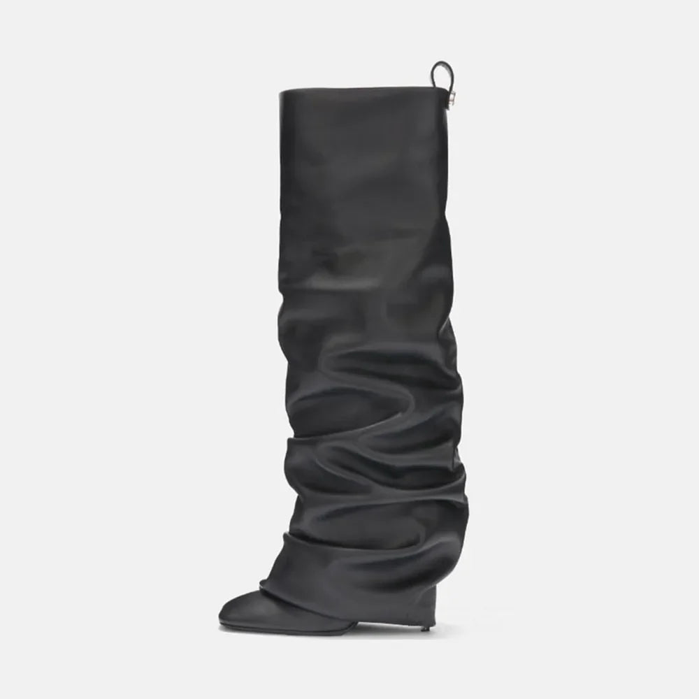 Autumn Suede Pleated Turned-over Edge Modern Boots