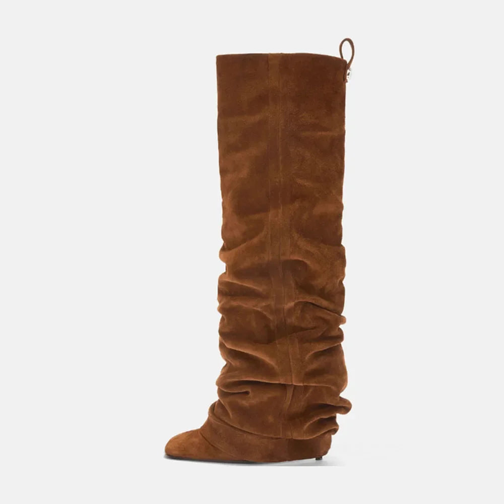 Autumn Suede Pleated Turned-over Edge Modern Boots
