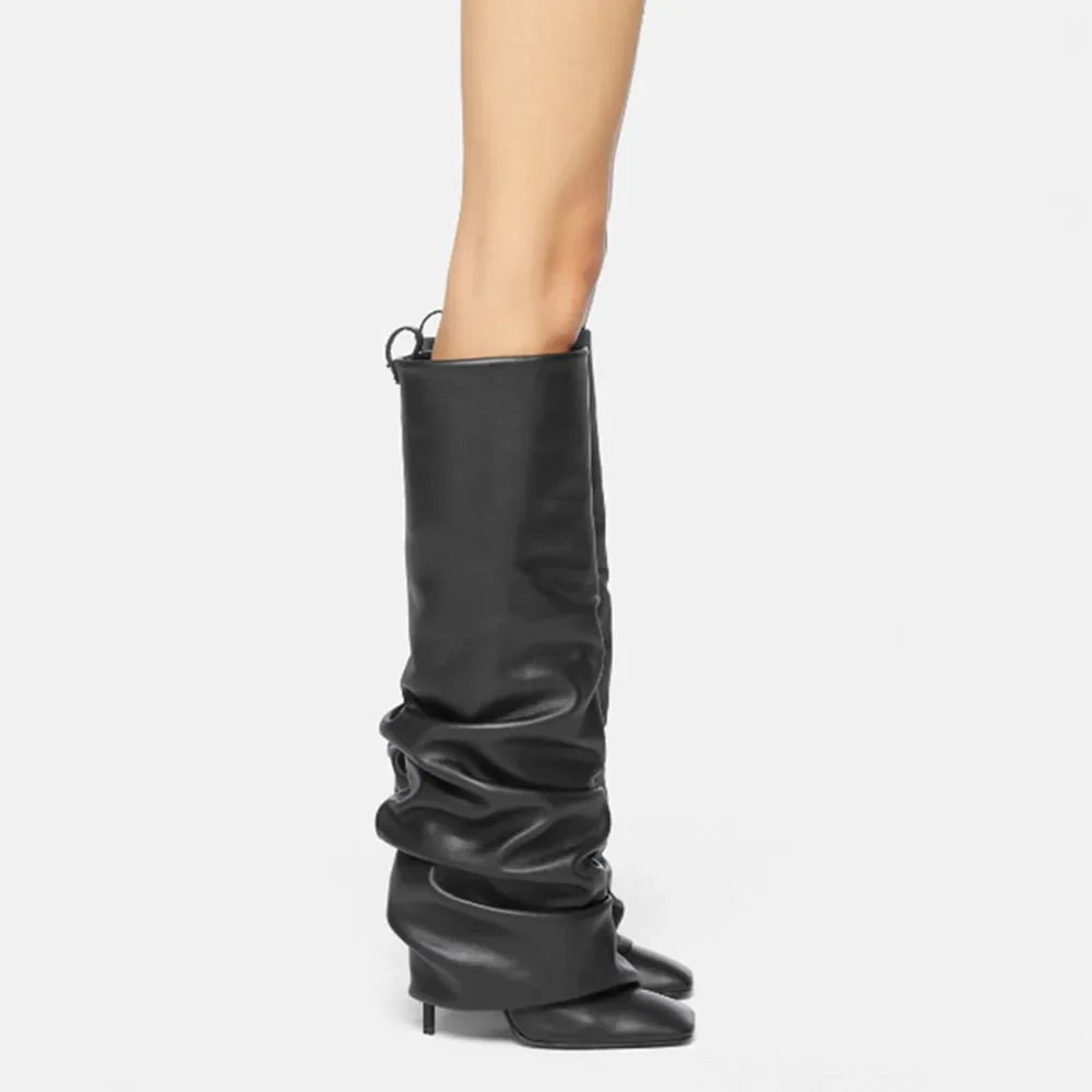 Autumn Suede Pleated Turned-over Edge Modern Boots