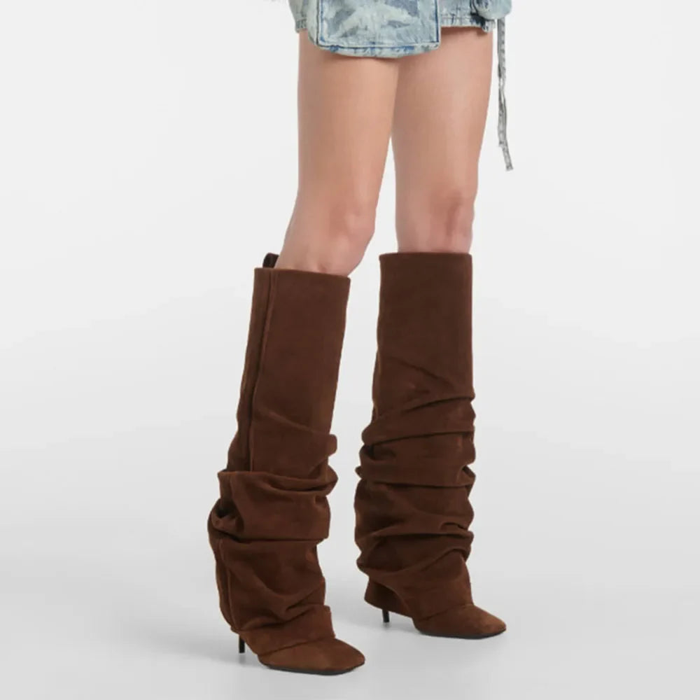 Autumn Suede Pleated Turned-over Edge Modern Boots