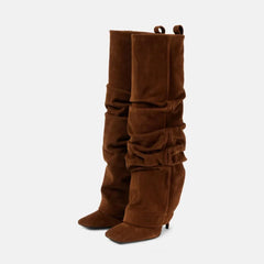 Autumn Suede Pleated Turned-over Edge Modern Boots