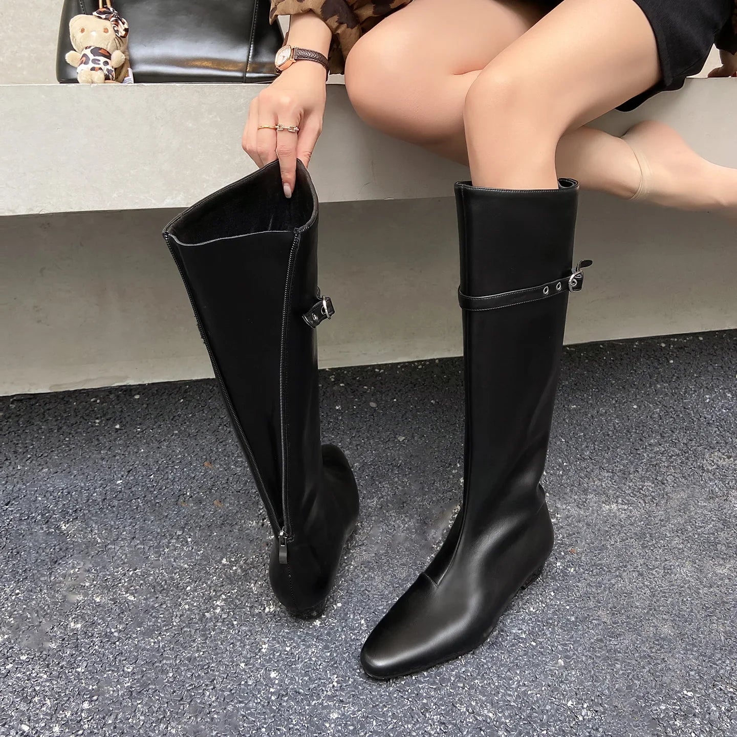 Autumn Yellow cowhide Large tubular Boots