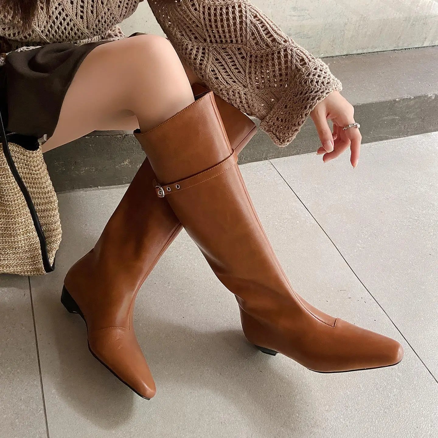 Autumn Yellow cowhide Large tubular Boots