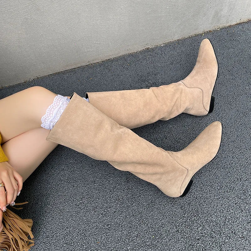 Autumn apricot Cow suede simple style Modern Boots