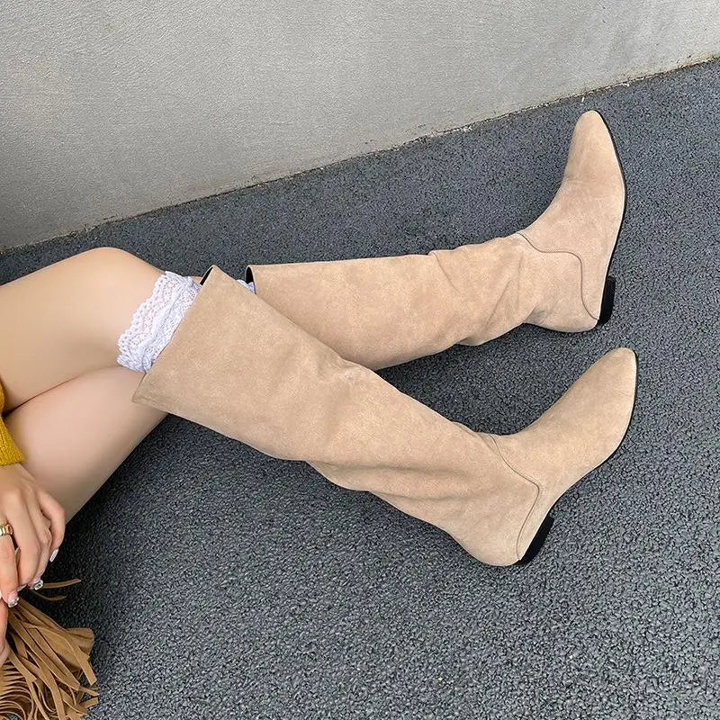 Autumn apricot Cow suede simple style Modern Boots