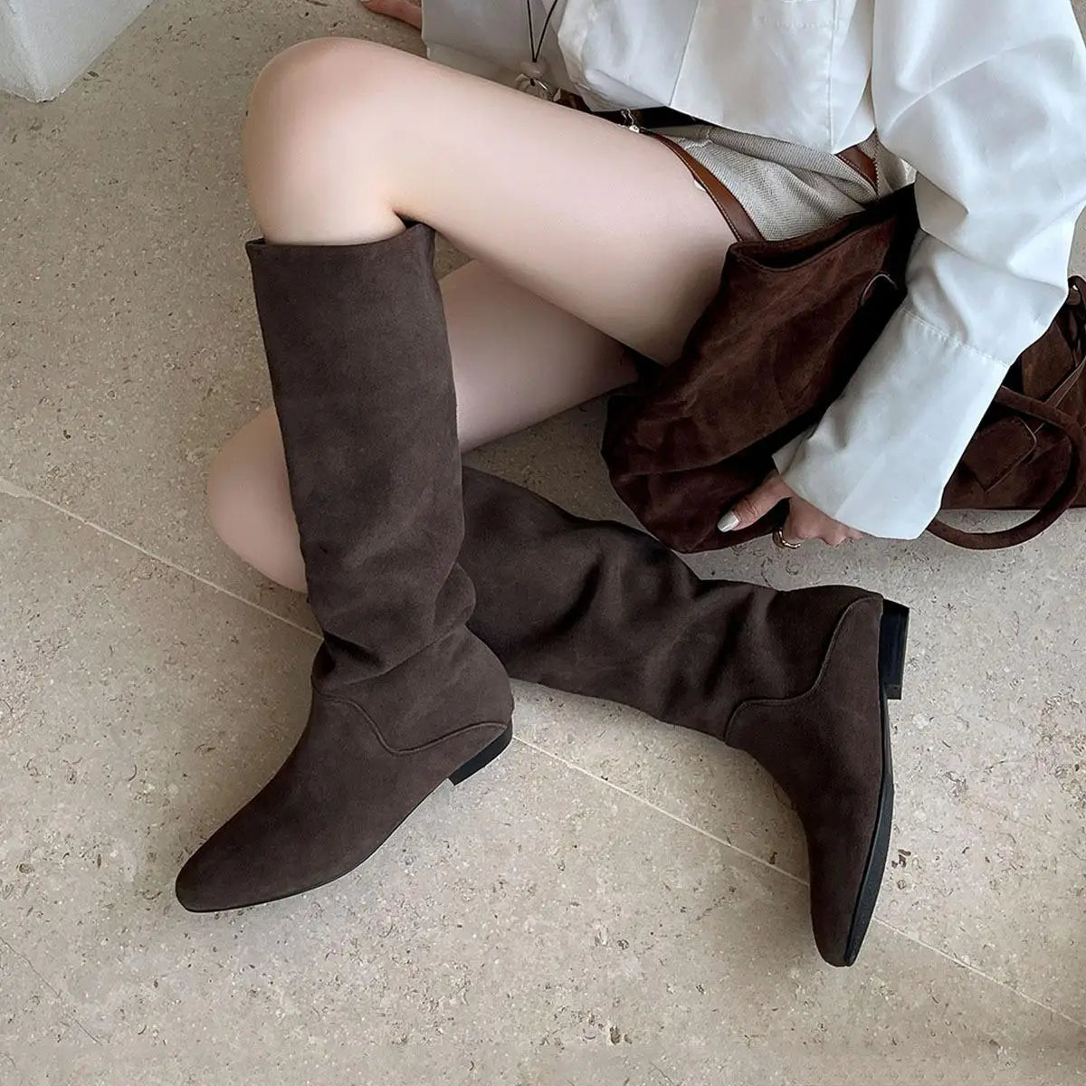 Autumn apricot Cow suede simple style Modern Boots