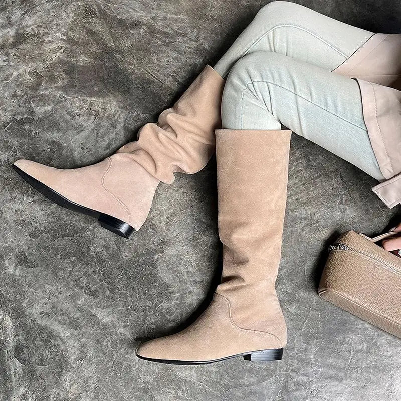Autumn apricot Cow suede simple style Modern Boots