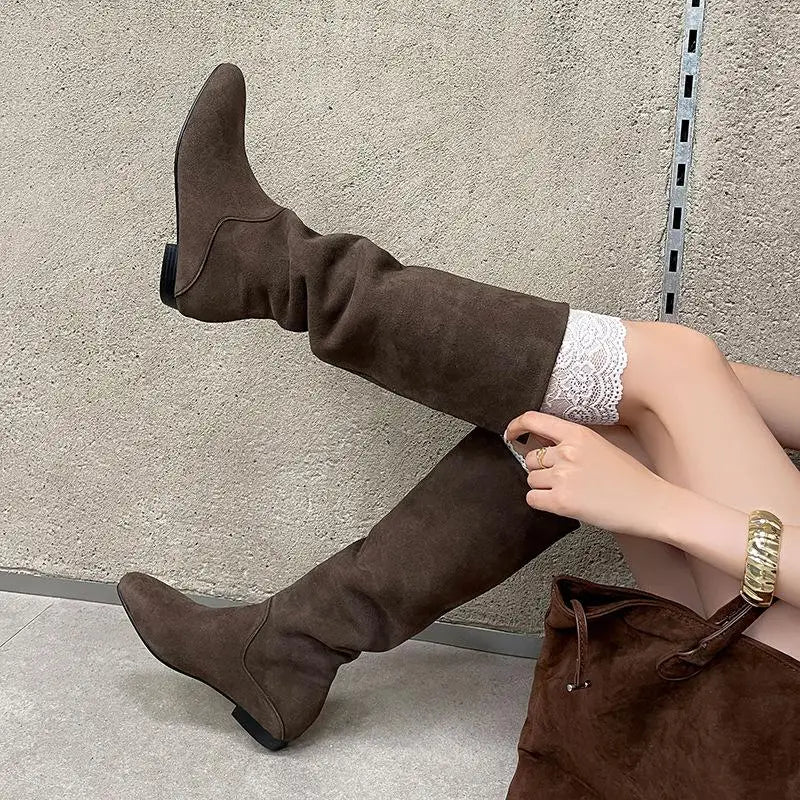 Autumn apricot Cow suede simple style Modern Boots