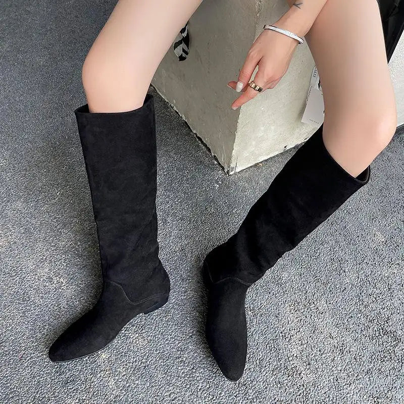 Autumn apricot Cow suede simple style Modern Boots