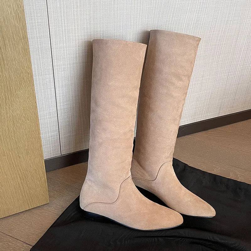 Autumn apricot Cow suede simple style Modern Boots