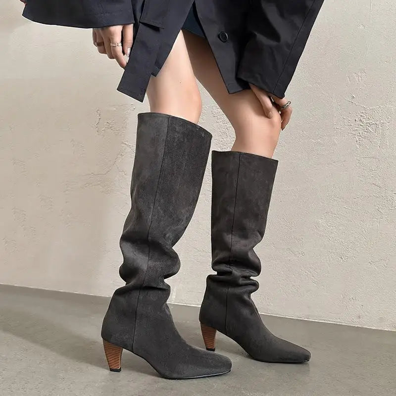 Autumn apricot suede Pleated Modern Boots