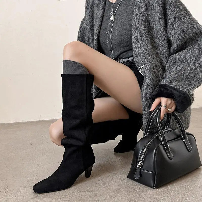 Autumn apricot suede Pleated Modern Boots