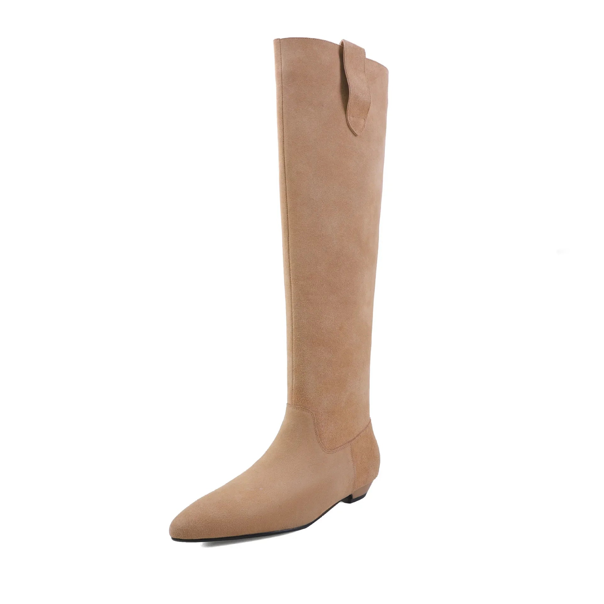 Autumn black Cow suede Pleated Western Boots