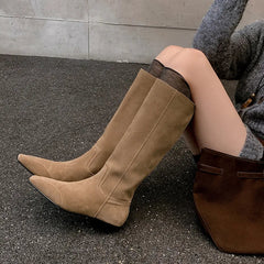 Autumn black cowhide Sewing Modern Boots