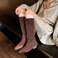 Autumn black cowhide Sewing Modern Boots