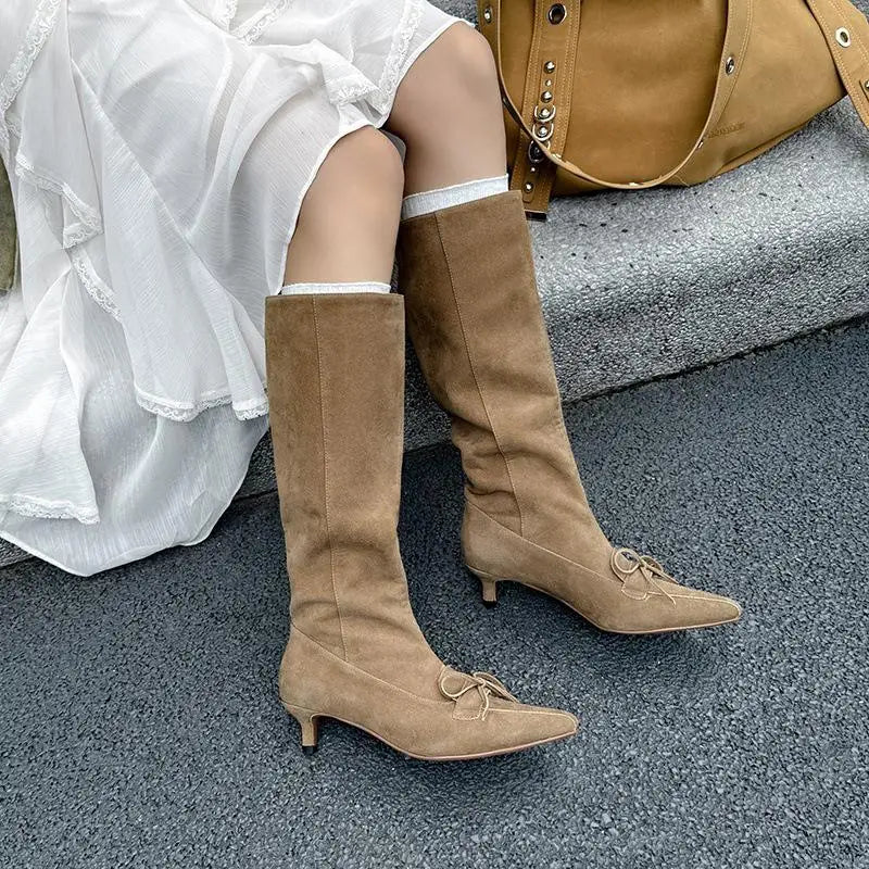 Autumn black cowhide bowknot Modern Boots