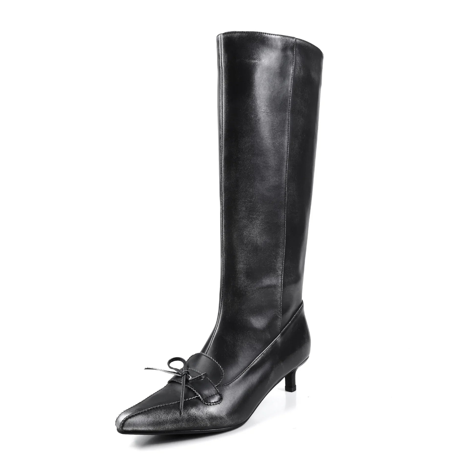 Autumn black cowhide bowknot Modern Boots