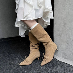 Autumn black cowhide bowknot Modern Boots