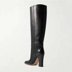 Autumn black cowhide skinny Boots