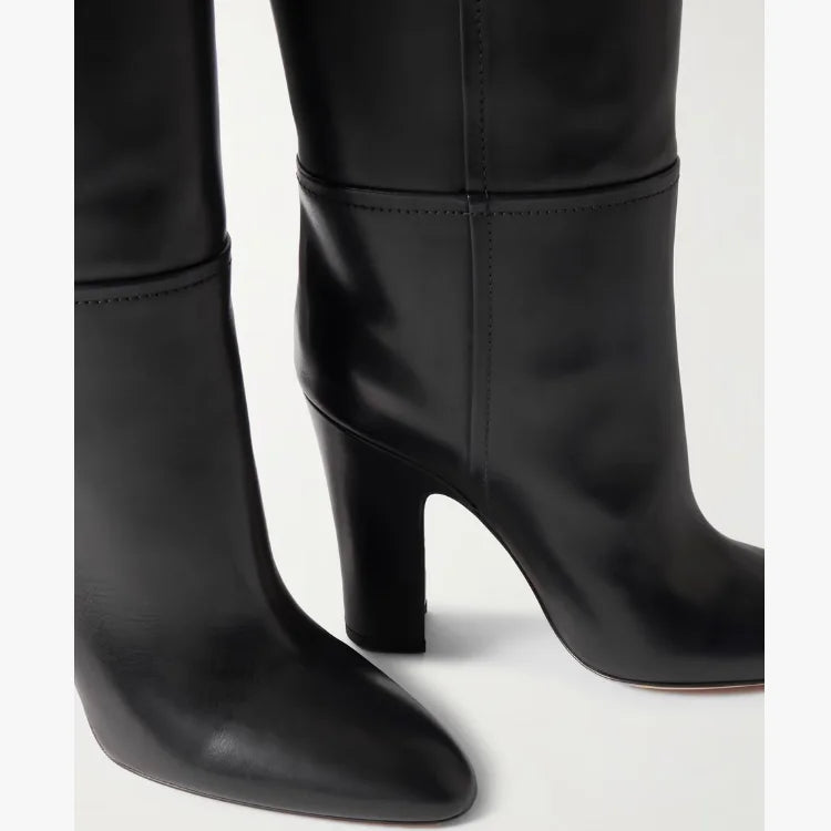 Autumn black cowhide skinny Boots