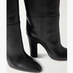 Autumn black cowhide skinny Boots