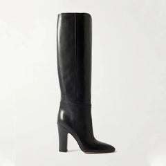 Autumn black cowhide skinny Boots